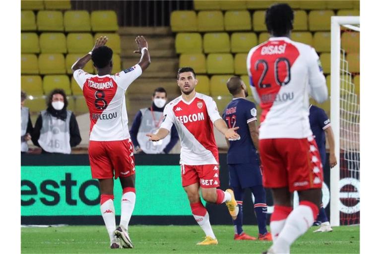 Kevin Volland (M.) war für Monaco der Matchwinner. Foto: Valery Hache/AFP/dpa