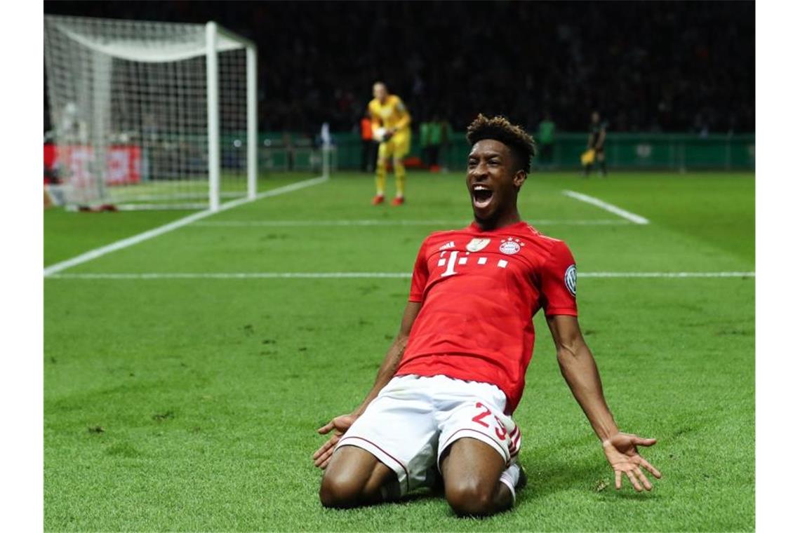 Kovac mit Bayern Double-Sieger - Leipzig verliert Premiere Kingsley Coman bejubelt seinen Treffer zum 2:0. Foto: Christian Charisius
