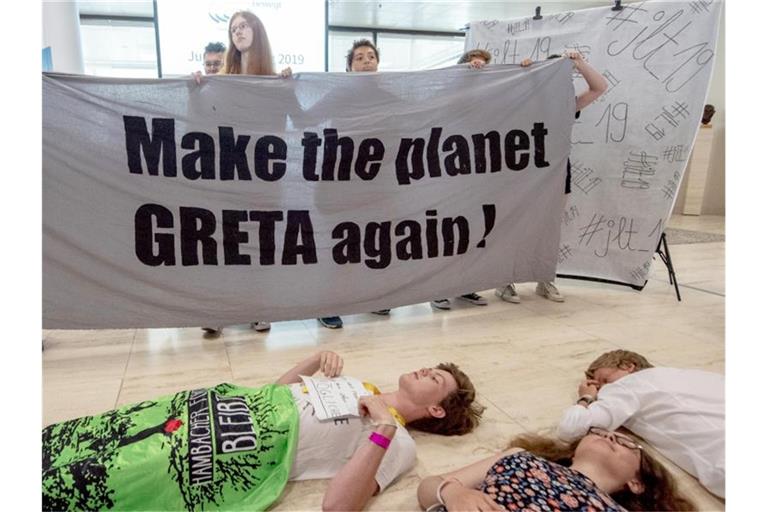 Klimaprotest im Landtag Stuttgart. Foto: Stefan Puchner