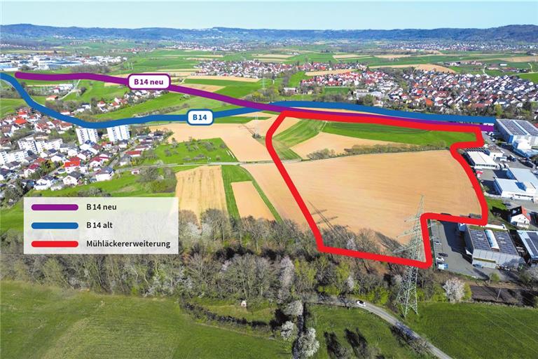 Knapp acht Hektar an neuen Gewerbeflächen könnten in der Erweiterung des Gebiets Mühläcker entstehen. Foto: Alexander Becher