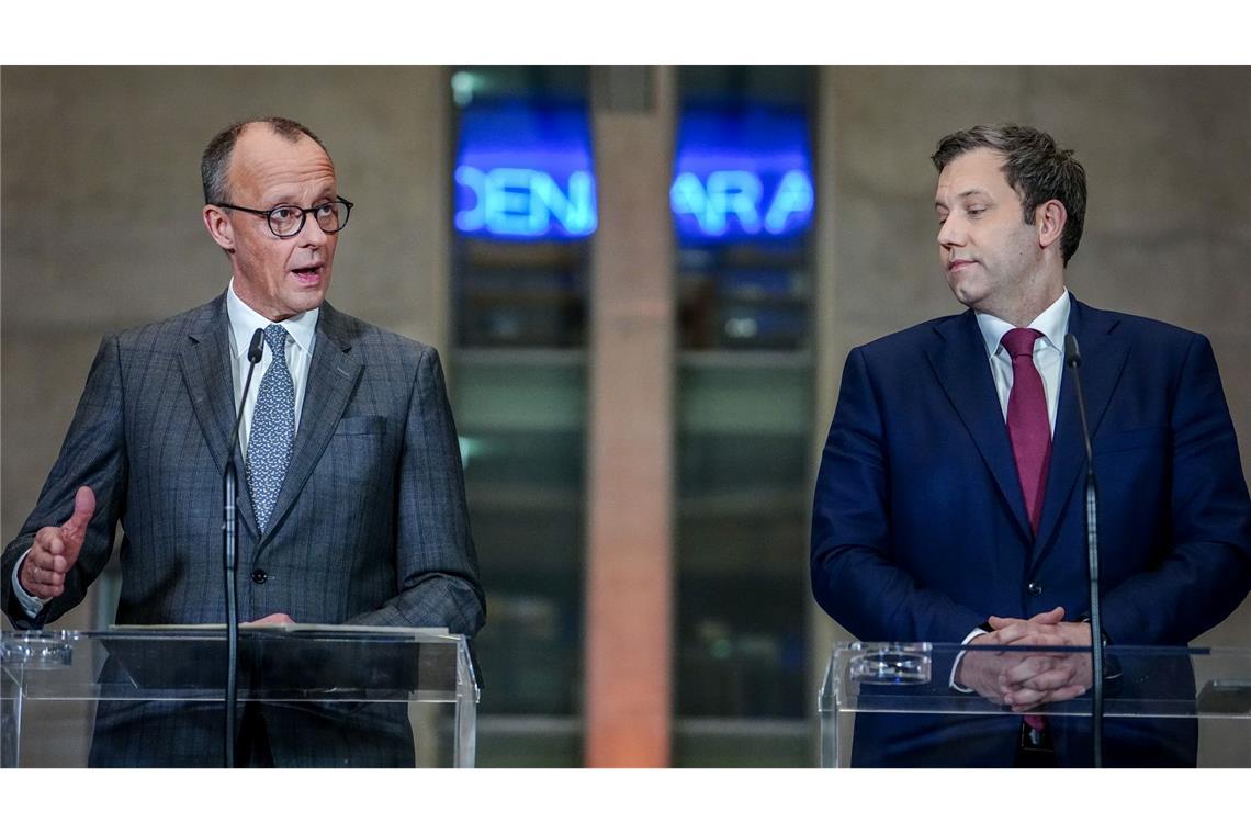 Union geht im Finanzstreit auf die Grünen zu Können die Fraktionschefs von Union und SPD, Merz und Klingbeil, die Grünen noch auf ihre Seite ziehen?