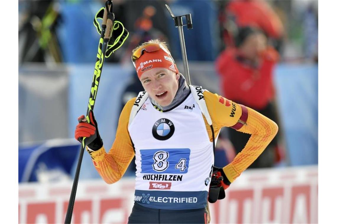 Biathlon-Männer Staffel-Zweite - Damen in der Krise Konnte den Vorsprung nicht halten und musste sich beim Zielsprint geschlagen geben: Benedikt Doll. Foto: Kerstin Joensson/AP/dpa