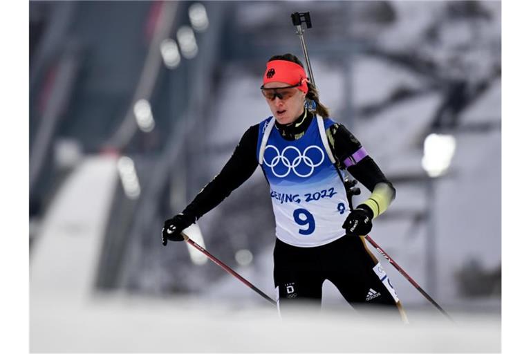 Konnte ihren Gold-Coup nicht wiederholen: Biathletin Denise Herrmann. Foto: Hendrik Schmidt/dpa-Zentralbild/dpa