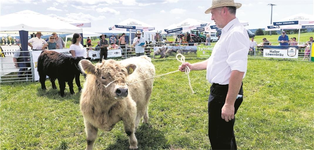Konrad Ganns heller Bulle Rick erhielt die beste Note seiner Gruppe beim Weidefest in Murrhardt.Foto: J. Fiedler