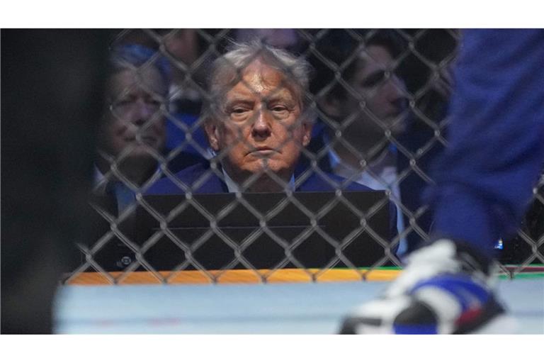 Konzentriert scheint US-Präsident Donald Trump einen Kampf bei den  UFC Freedom 250 zu verfolgen