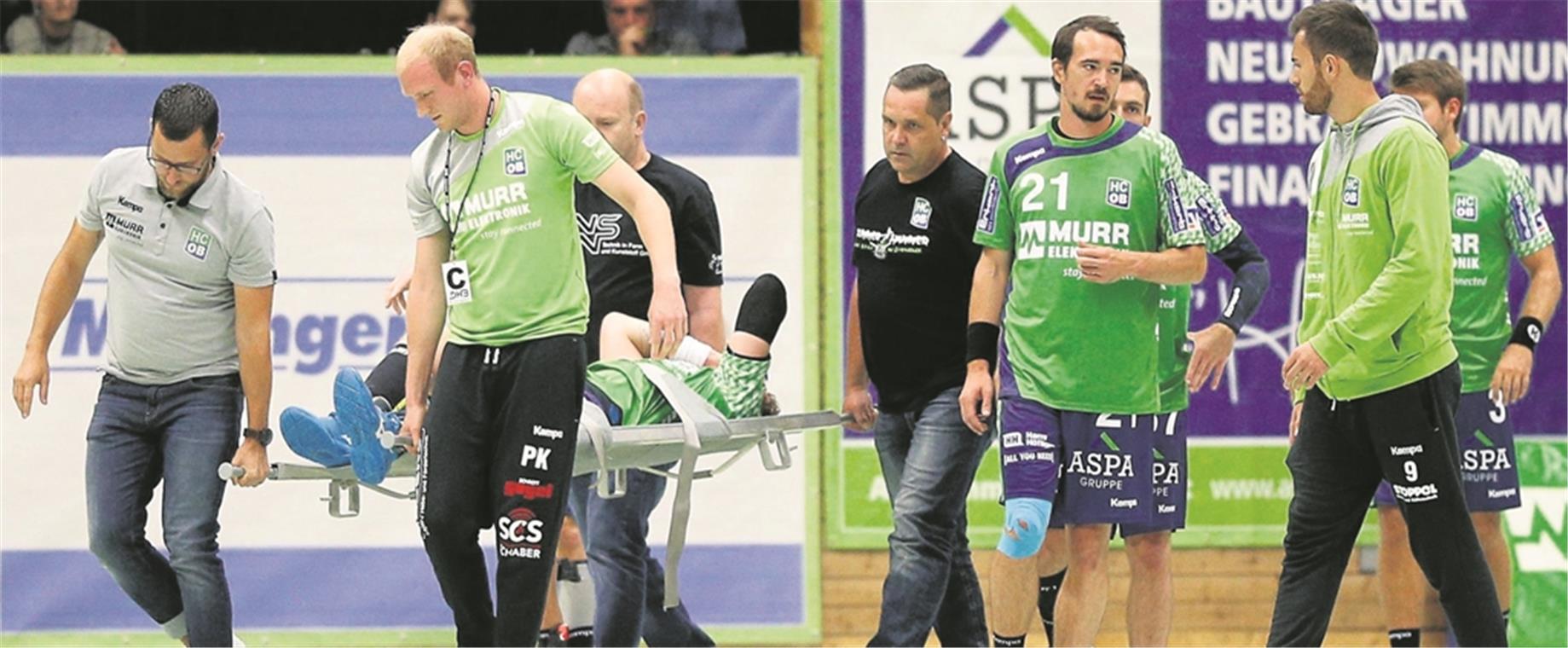 Kreisläufer Jakub Strýc vom HC Oppenweiler/Backnang musste im Heimspiel gegen Haßloch auf einer Trage das Spielfeld verlassen. Foto: A. Becher