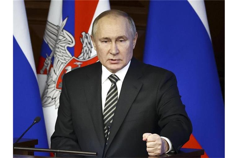 Kreml-Chef Putin bei einer Sitzung des russischen Verteidigungsministeriums. Foto: Mikhail Tereshchenko/Pool Sputnik Kremlin/AP/dpa