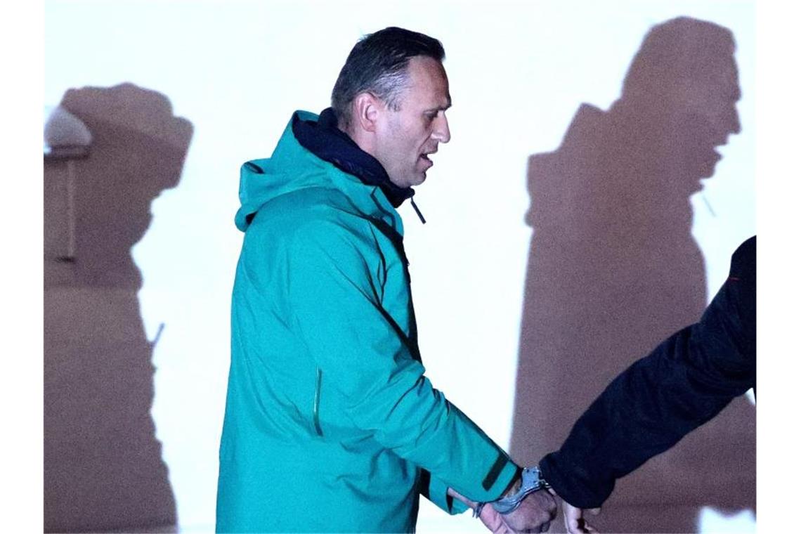 Kremlkritiker Alexej Nawalny wird nach seiner Rückkehr nach Russland umgehend festgenommen. Foto: Sergei Bobylev/TASS/dpa