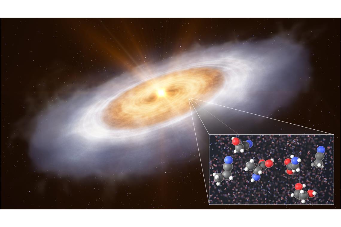 Der Ursprung des Lebens liegt im Weltall Künstlerische Darstellung der planetenbildenden Scheibe um den Stern V883 Orionis