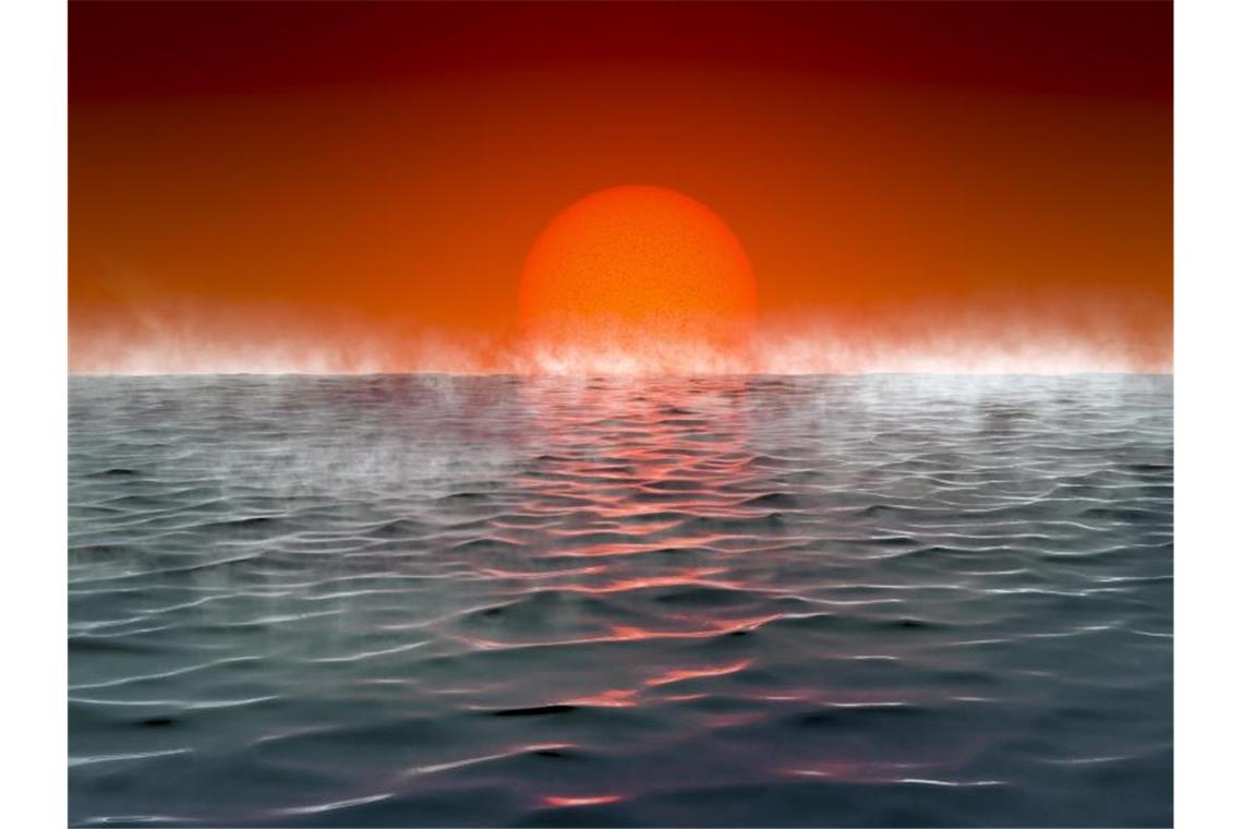 Leben könnte auf mehr Exoplaneten möglich sein Künstlerische Darstellung eines Exoplaneten "Hycean", - benannt nach hydrogen (Wasserstoff) und ocean (Ozean). Foto: Amanda Smith/University of Cambridge/dpa