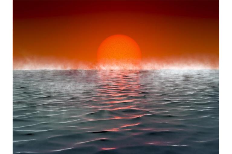 Künstlerische Darstellung eines Exoplaneten "Hycean", - benannt nach hydrogen (Wasserstoff) und ocean (Ozean). Foto: Amanda Smith/University of Cambridge/dpa