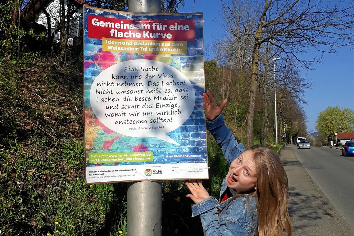 Glücksbotschaften in schweren Zeiten Lachen ist das Einzige, womit man sich wirklich anstecken sollte: Das ist der Rat, auf den Paula Schmidgall hinweist. Fotos: privat