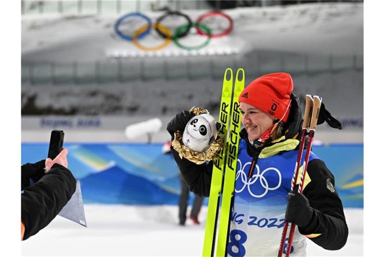 Landete in Peking einen Gold-Coup: Biathletin Denise Herrmann. Foto: Hendrik Schmidt/dpa-Zentralbild/dpa
