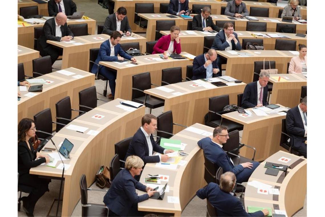Landtagsfraktionen beraten Pläne für Haushalt 2022 Landtagsabgeordnete nehmen an einer Plenarsitzung des Landtags teil. Foto: Marijan Murat/dpa/Archivbild