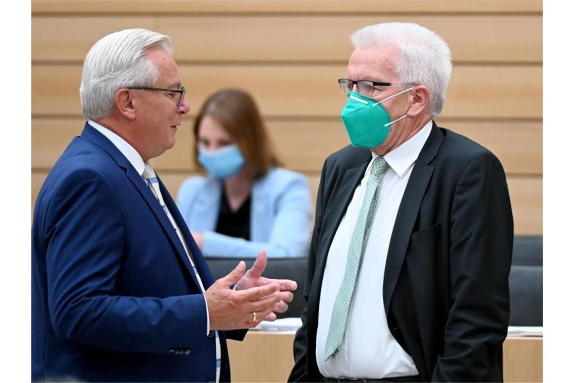 Landtagssitzung mit Bernd Gögel (l). Foto: Bernd Weißbrod/dpa/Archivbild