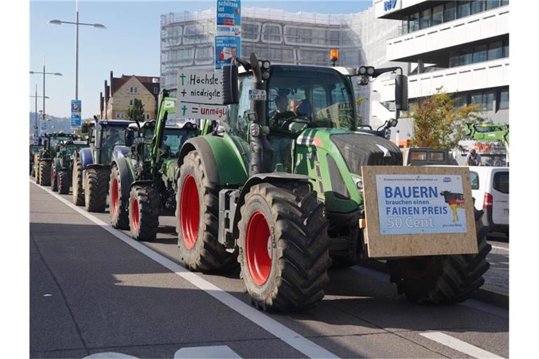 Landwirte demonstrieren mit Traktoren für höhere Erzeugerpreise. Foto: Andreas Rosar/Fotoagentur-Stuttgart/dpa