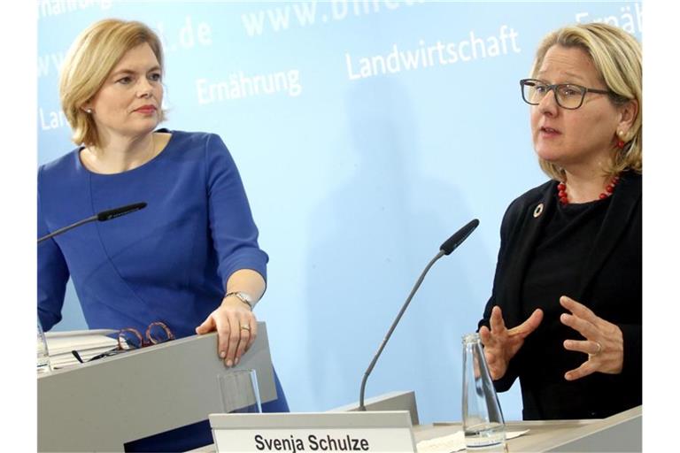 Landwirtschaftsministerin Julia Klöckner (l) und Umweltministerin Svenja Schulze. Foto: Wolfgang Kumm/dpa