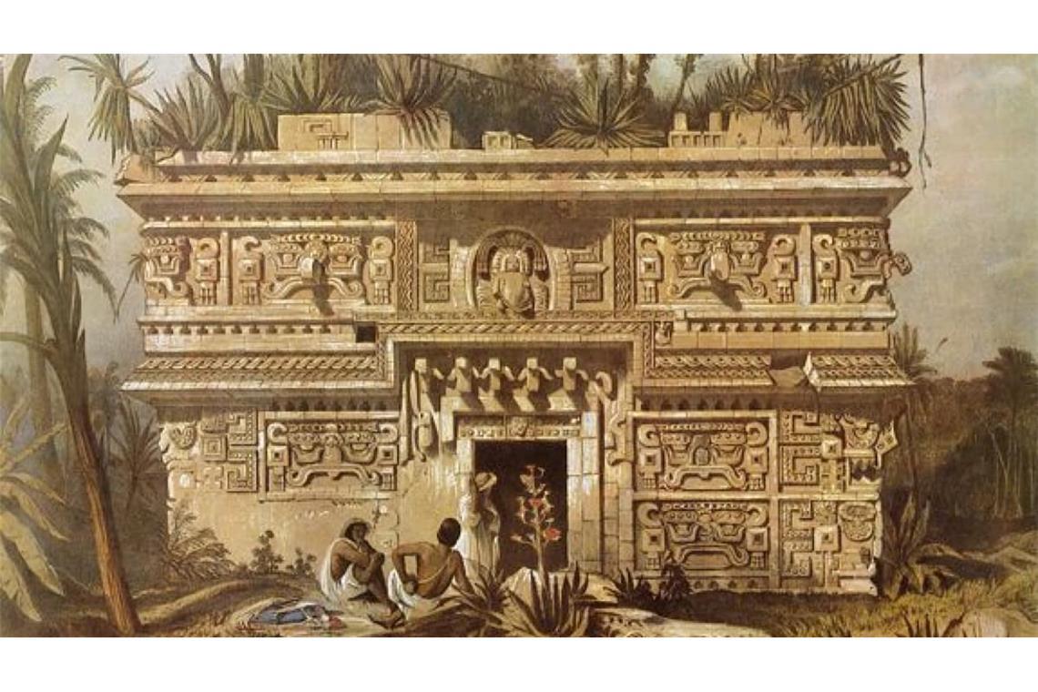 Las Monjas, Chichen Itza, Yucatan, Druck 1843 von Frederick Catherwood (1799–1854): Zusammen mit dem US-Bürger John Lloyd Stephens legte der britische Archäologe Catherwood den Grundstein für Entdeckung und Erforschung der Hochkultur der Maya.