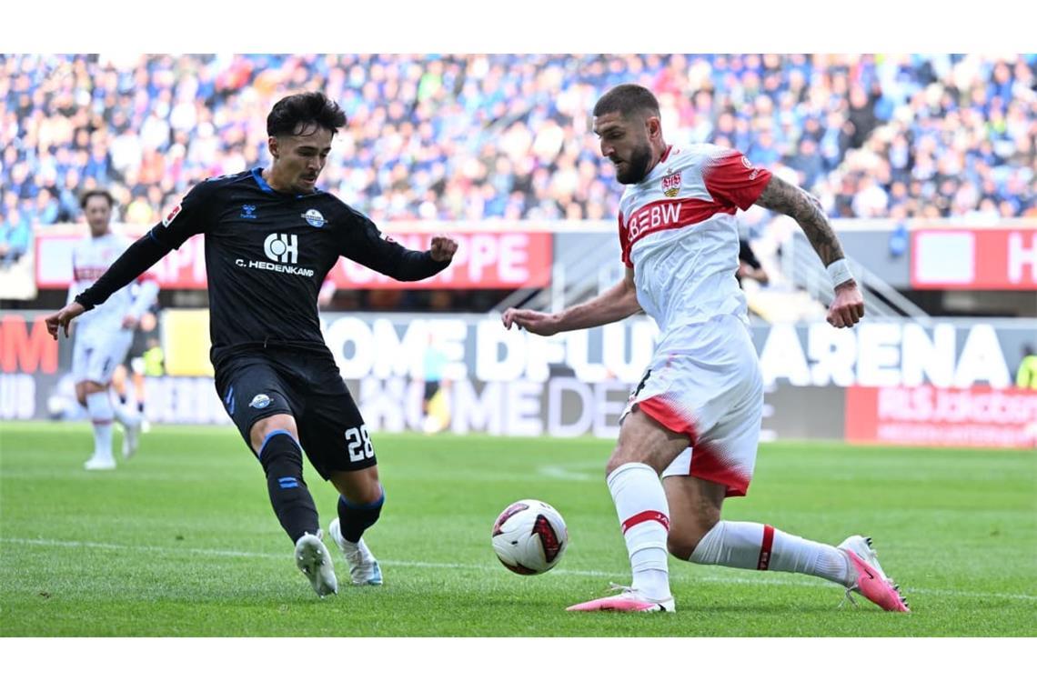 Laurin Ulrich (SC Paderborn): Der Mittelfeldspieler (links) lief beim 0:2 gegen seinen Stammverein VfB wie in den vergangenen Wochen auch von Beginn an auf und setzte vor allem zu Beginn einige Akzente. In der Schlussphase wurde er ausgewechselt.