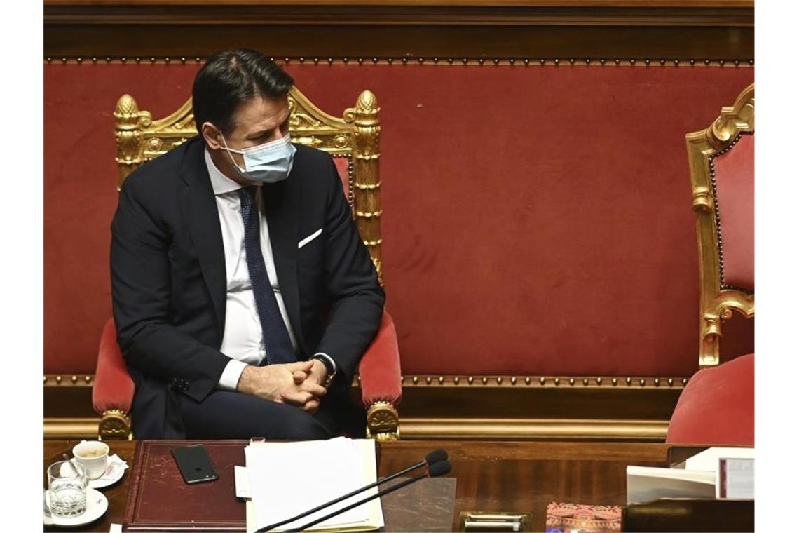 Italiens Premier Conte will Rücktritt einreichen Laut Regierung in Rom will Italiens Ministerpräsident Giuseppe Conte seinen Rücktritt anbieten. Foto: Andreas Solaro/Pool AFP/AP/dpa