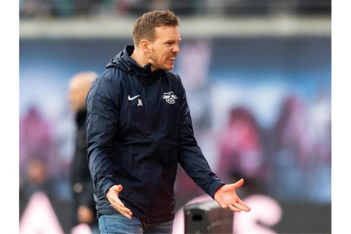 Leipzigs Trainer Julian Nagelsmann war mit der Leistung seiner Mannschaft sichtlich unzufrieden. Foto: Robert Michael/dpa-Zentralbild/dpa