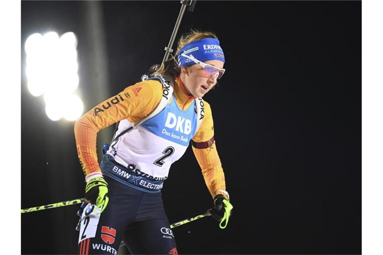 Lief im Einzel als beste Deutsche auf Rang zwölf: Biathletin Franziska Preuß. Foto: Fredrik Sandberg/TT NEWS AGENCY/dpa