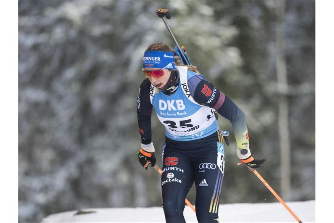 Lief in Östersund auf Platz fünf: Franziska Preuß. Foto: Fredrik Sandberg/TT NEWS AGENCY/AP/dpa