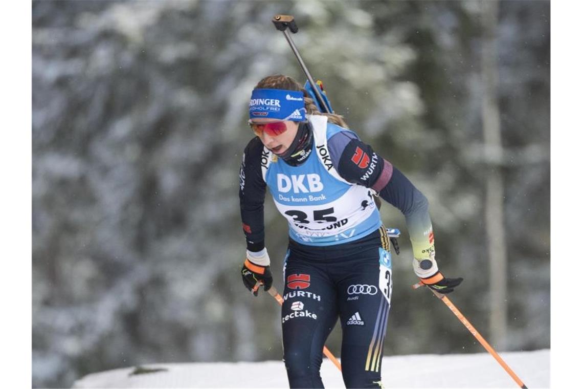 Preuß in der Verfolgung von Östersund Fünfte Lief in Östersund auf Platz fünf: Franziska Preuß. Foto: Fredrik Sandberg/TT NEWS AGENCY/AP/dpa