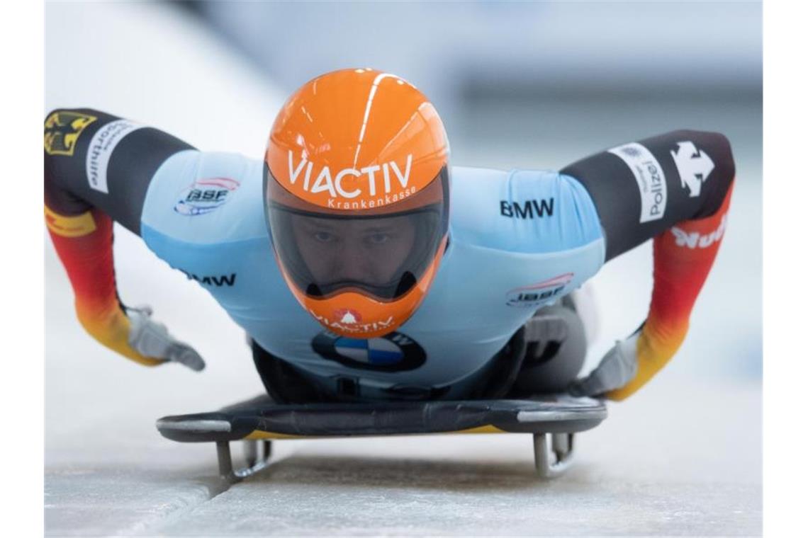 Liegt bei der Skeleton-WM in Altenberg in Führung: Christopher Grotheer. Foto: Sebastian Kahnert/dpa-Zentralbild/dpa