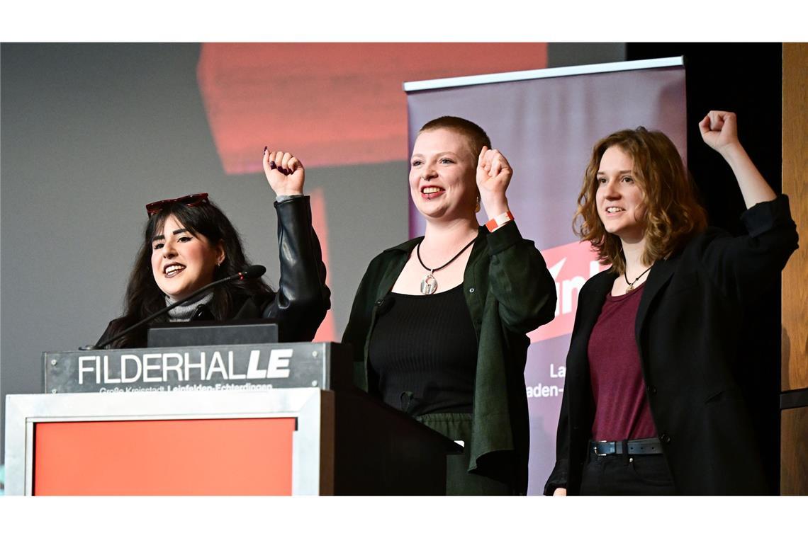 Linkes Spitzentrio zur Landtagswahl am 8. März: Mersedeh Ghazaei, Kim Sophie Bohnen und Amelie Vollmer.