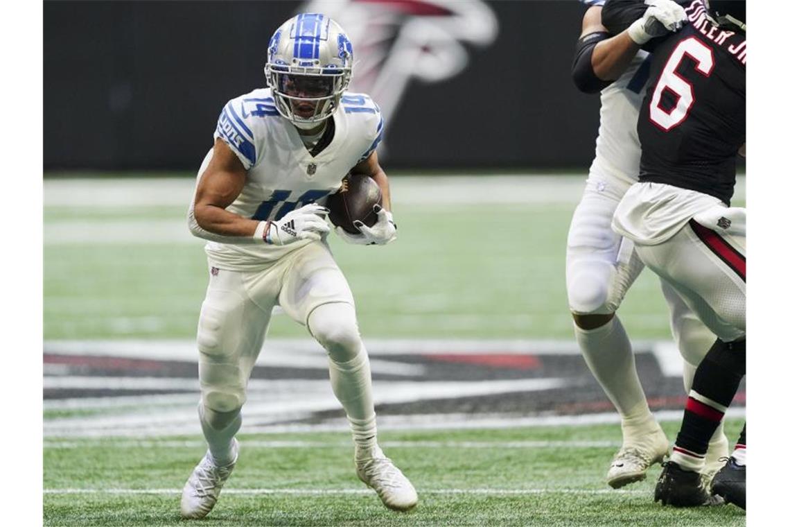 NFL: Eberles Debüt glückt - St. Brown mit drittem Touchdown Lions-Receiver Amon-Ra St. Brown erzielte gegen die Falcons seinen dritten Karriere-Touchdown. Foto: John Bazemore/AP/dpa