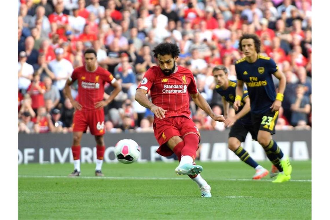 Liverpools Mohamed Salah trifft nicht nur per Strafstoß für sein Team. Foto: Anthony Devlin/PA Wire