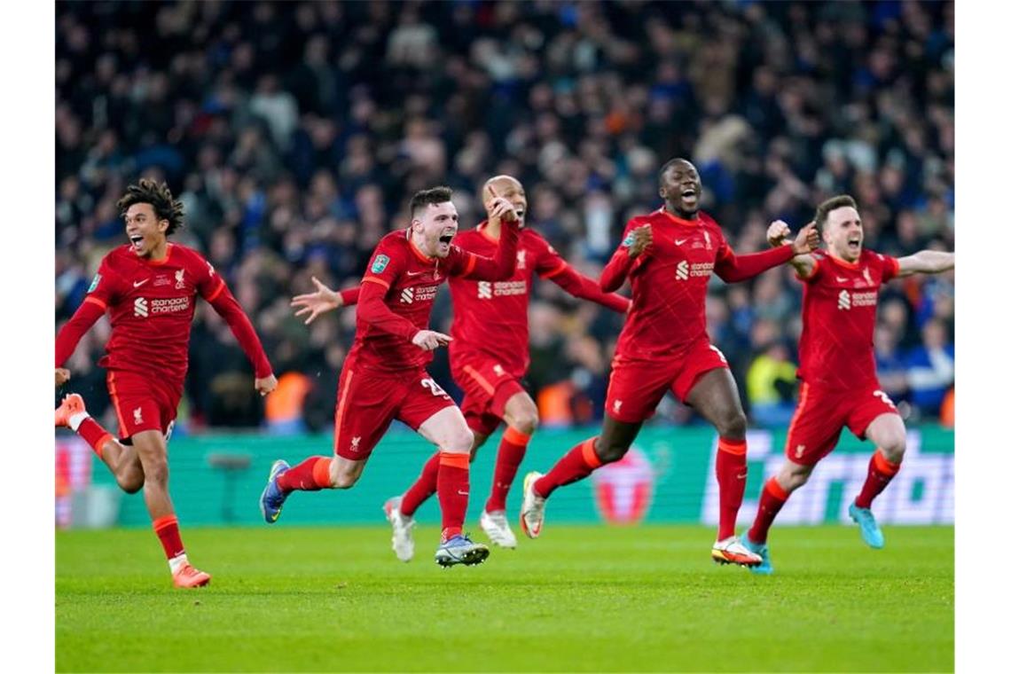 Ligapokal für Klopp: Liverpool gewinnt Kracher gegen Chelsea Liverpools Spieler jubeln nach dem Sieg im Elfmeterschießen. Foto: Nick Potts/PA Wire/dpa