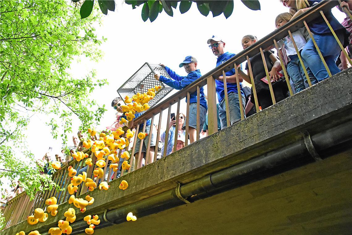 Los geht´s beim Entarenna. Beim Start werden die gelben Quietscheentchen von der...