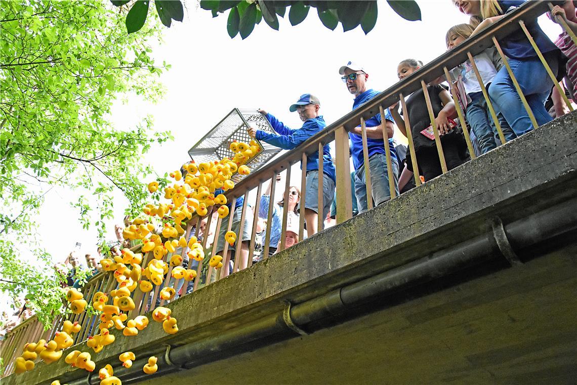 Los geht´s beim Entarenna. Beim Start werden die gelben Quietscheentchen von der...