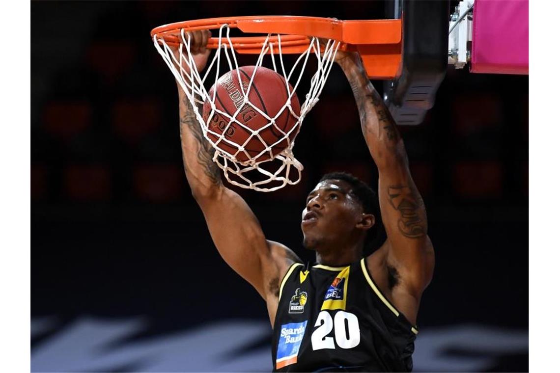 Ludwigsburg zuversichtlich vor Basketball-Finale Ludwigsburgs Thomas Wimbush in Aktion. Foto: Andreas Gebert/Reuters/Pool/dpa/Archivbild