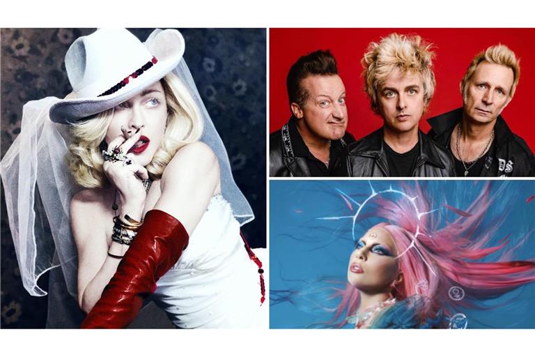 Madonna, Green Day und Lady Gaga (von links im Uhrzeigersinn) dürfen nächstes Jahr gerne nach Stuttgart kommen.
