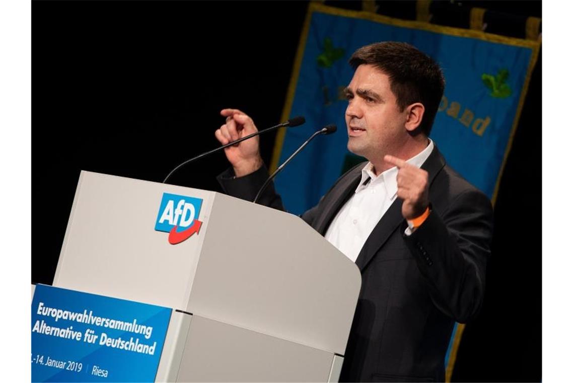 Malte Kaufmann spricht bei der Europawahlversammlung der AfD. Foto: Monika Skolimowska/dpa-Zentralbild/dpa/Archivbild