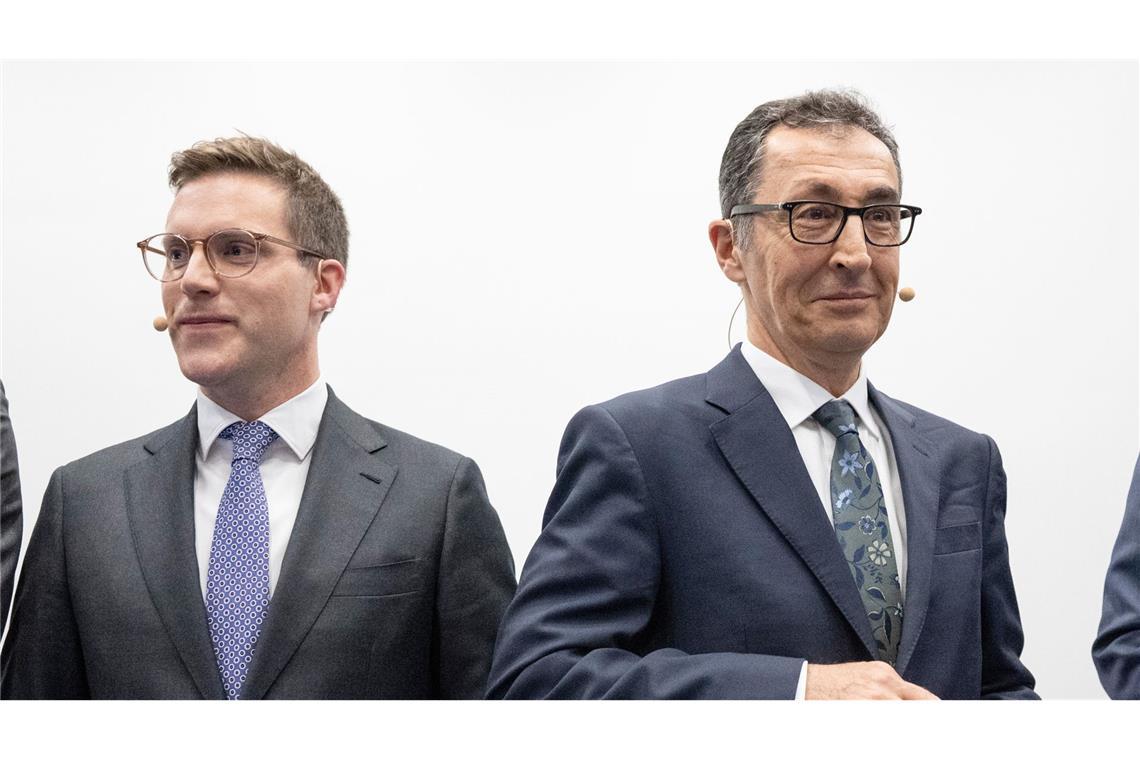 Manuel Hagel (CDU) und Cem Özdemir (Grüne, von links) wollen am Sonntag Ministerpräsident werden.