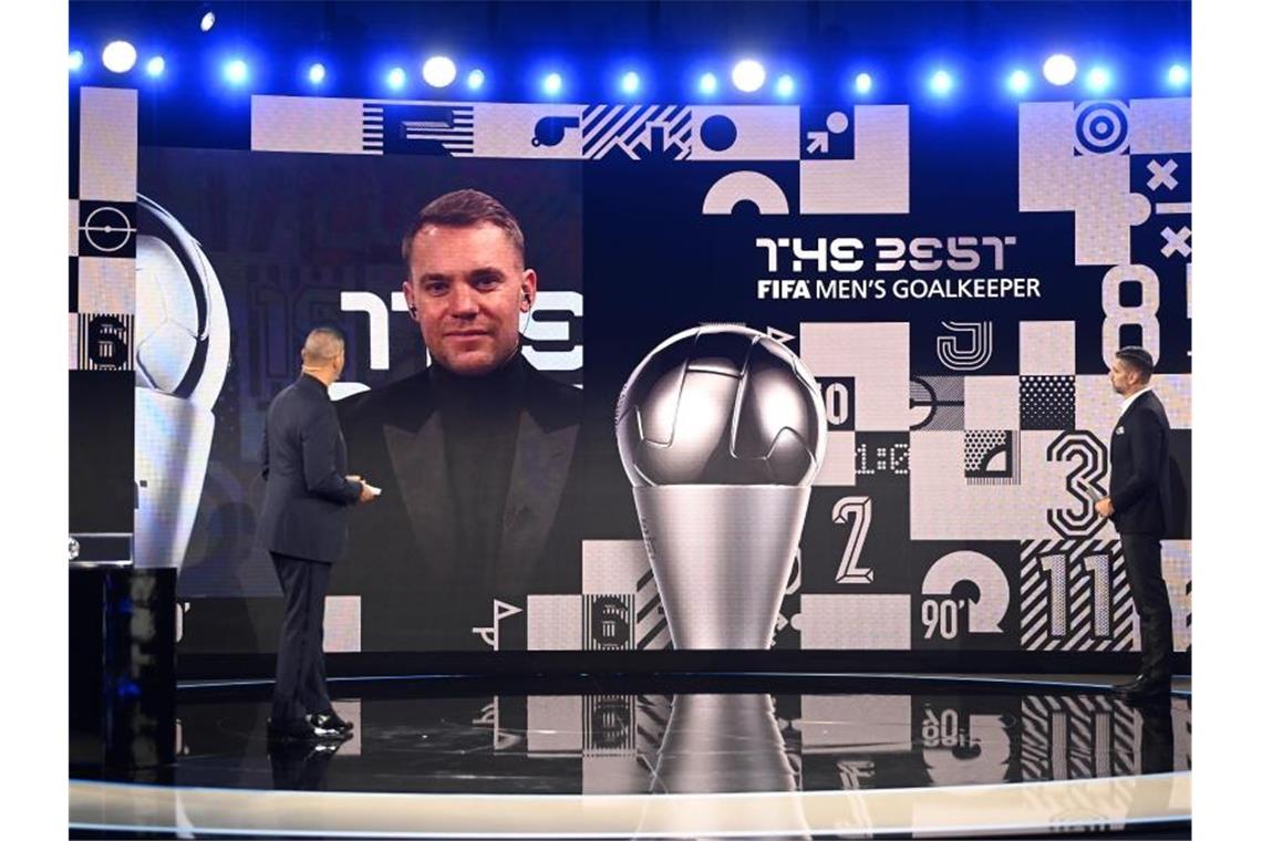 Bayerns Neuer als FIFA-Welttorhüter ausgezeichnet Manuel Neuer (zugeschaltet) wurde als FIFA-Welttorhüter ausgezeichnet. Foto: Valeriano Di Domenico/POOL FIFA/Getty/dpa