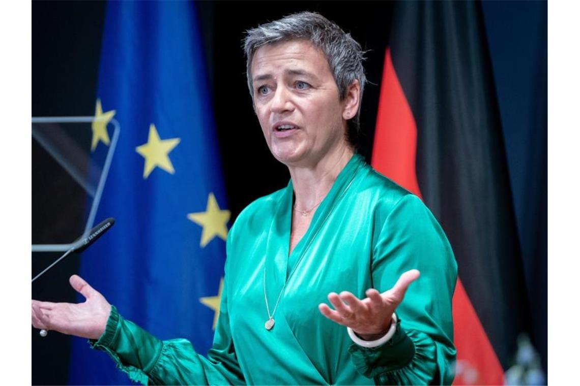 Margrethe Vestager, Kommissionsvizepräsidentin, spricht bei der Botschafterkonferenz im Auswärtigen Amt zu den Teilnehmern. (zu dpa „EU-Staaten beraten „Sicherheitsnetz“ in der Corona-Wirtschaftskrise“). Foto: Kay Nietfeld/dpa