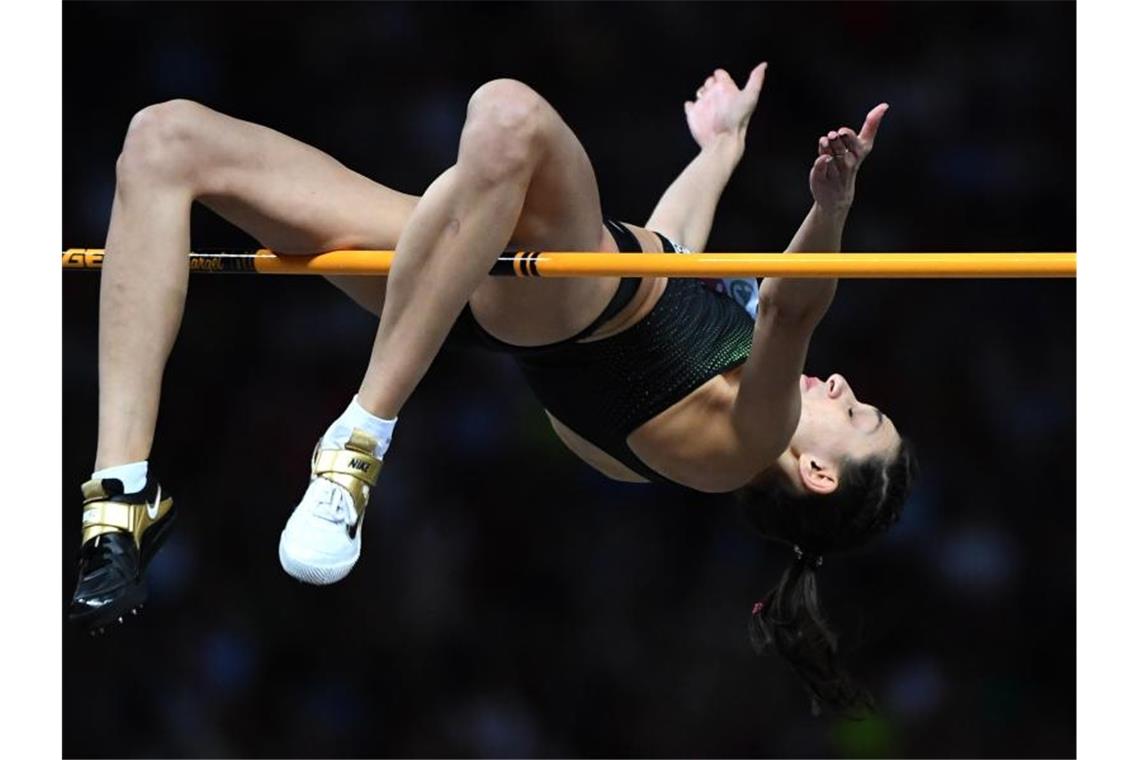 Maria Lasitskene vom neutralen Team der russischen Sportler in Aktion. Foto: Hendrik Schmidt/dpa-Zentralbild/dpa