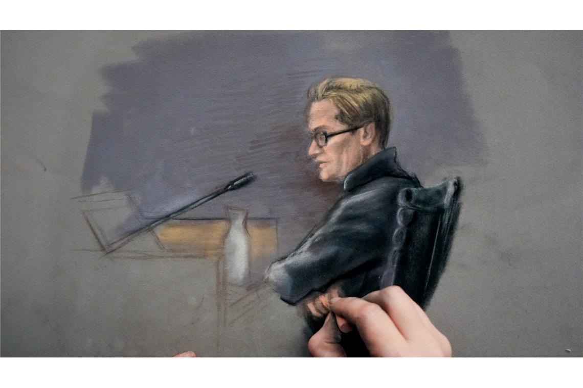 Marius Borg Høiby darf während des Prozesses nicht fotografiert werden. So stellt ihn ein Gerichtszeichner am zweiten Verhandlungstag dar.