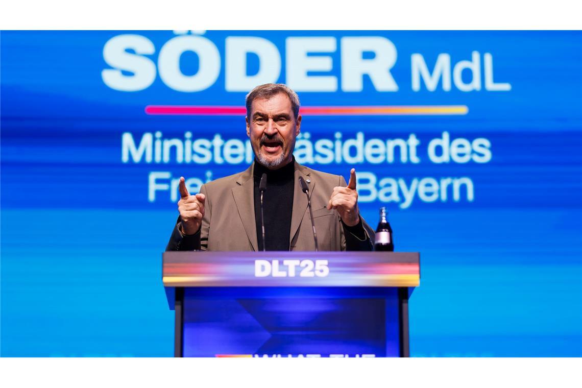 Markus Söder (CSU), Ministerpräsident von Bayern, spricht beim Deutschlandtag der Jungen Union.