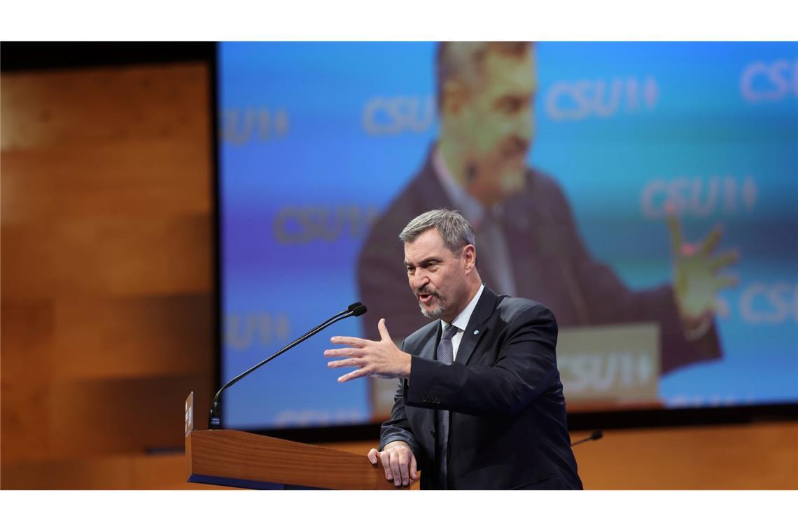Markus Söder wählt auf dem CSU-Parteitag deutlich Worte.