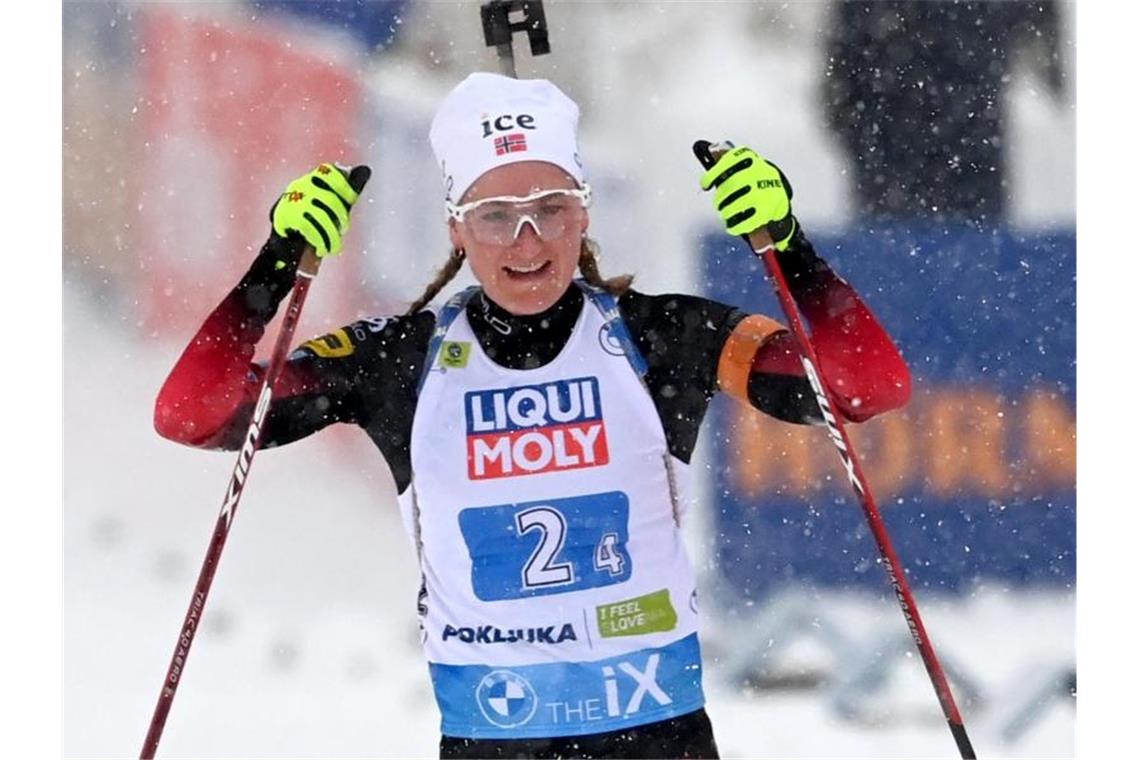 Röiseland jagt Neuners Rekord: Schon zehnmal Gold Marte Olsbu Röiseland sicherte sich mit der norwegischen Mixed-Staffel schon ihren zehnten WM-Titel. Foto: Sven Hoppe/dpa