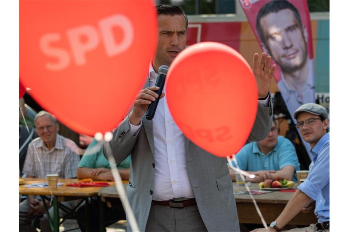 Martin Dulig, Spitzenkandidat der SPD zur Landtagswahl in Sachsen, beim Wahlkampfabschluss in der Innenstadt von Dresden. Foto: Robert Michael