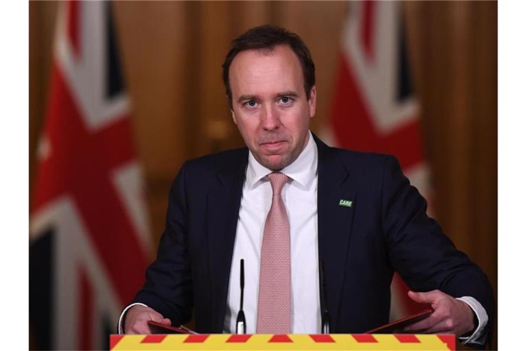 Matt Hancock, Gesundheitsminister von Großbritannien, spricht während einer Pressekonferenz zur Corona-Pandemie in der Downing Street. Foto: Chris J Ratcliffe/PA Wire/dpa