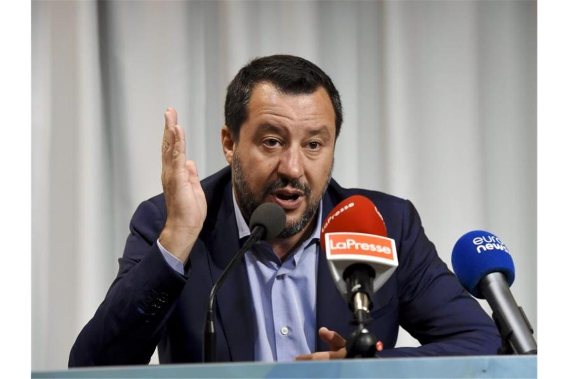 Matteo Salvini, Innenminister von Italien, spricht auf einer Pressekonferenz. Foto: Emmi Korhonen/Lehtikuva