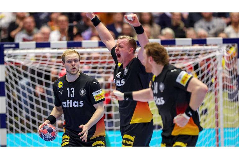 Matthes Langhoff, Justus Fischer, Tom Kiesler (v.li.): Jubeln die deutschen Handballer auch in der Hauptunde?